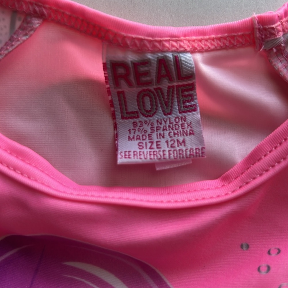 Real Love Mermaid Metallic Two Piece‎ Swimsuit Pink Girls Size 12 Months Ruffle - Picture 6 of 8